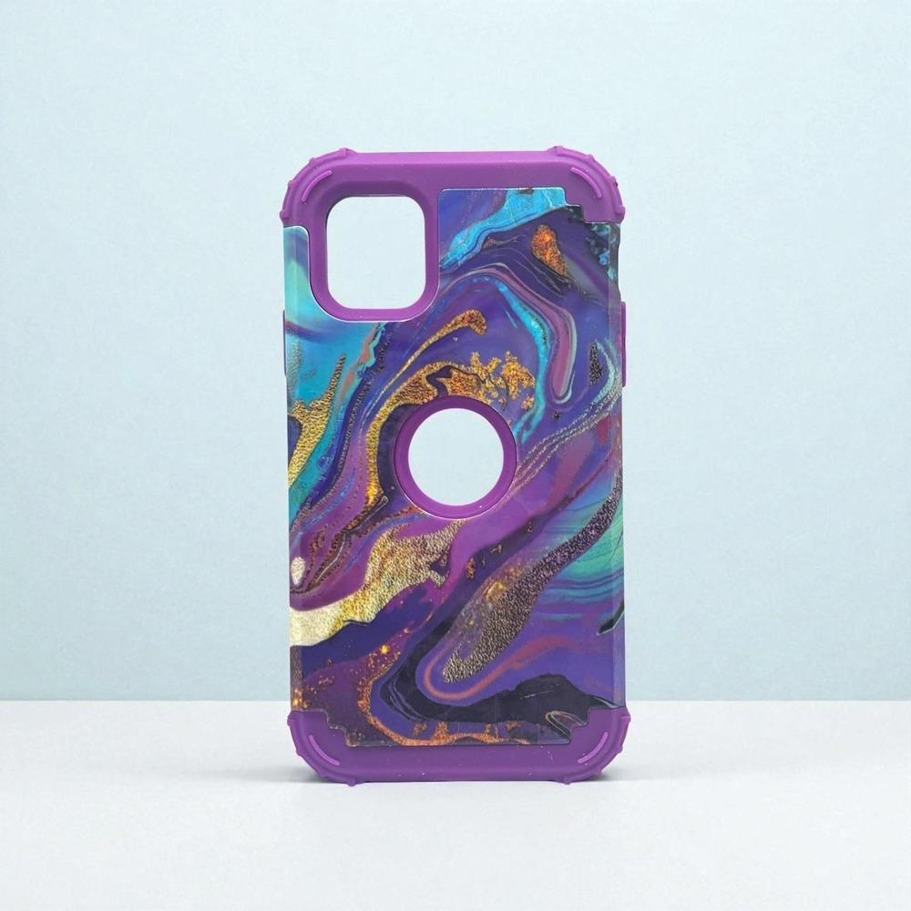 Shockproof iPhone 11 Cell Phone Case hard cover,‎ Triple Layer, purple, gold